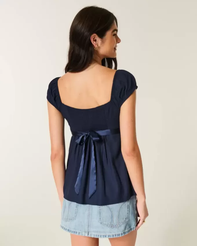 Top Babydoll cu cravată ușoară din satin Top Babydoll cu cravată ușoară din satin