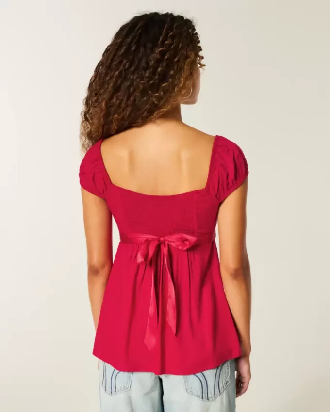 Top Babydoll cu cravată ușoară din satin Top Babydoll cu cravată ușoară din satin