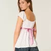 Top Babydoll cu cravată ușoară din satin Top Babydoll cu cravată ușoară din satin