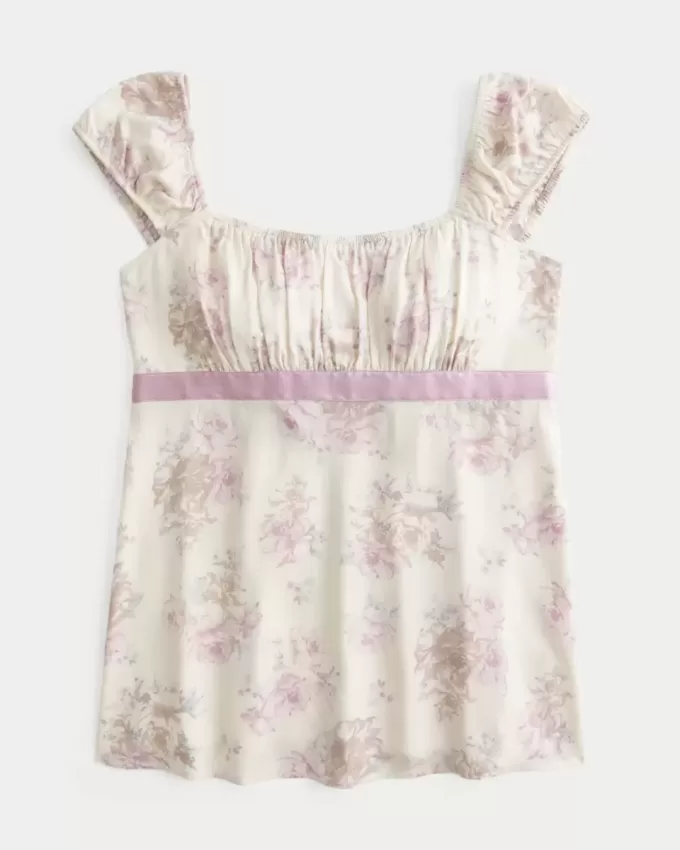 Top Babydoll cu cravată ușoară din satin Top Babydoll cu cravată ușoară din satin