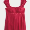 Top Babydoll cu cravată ușoară din satin Top Babydoll cu cravată ușoară din satin