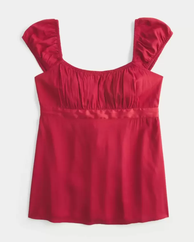Top Babydoll cu cravată ușoară din satin Top Babydoll cu cravată ușoară din satin