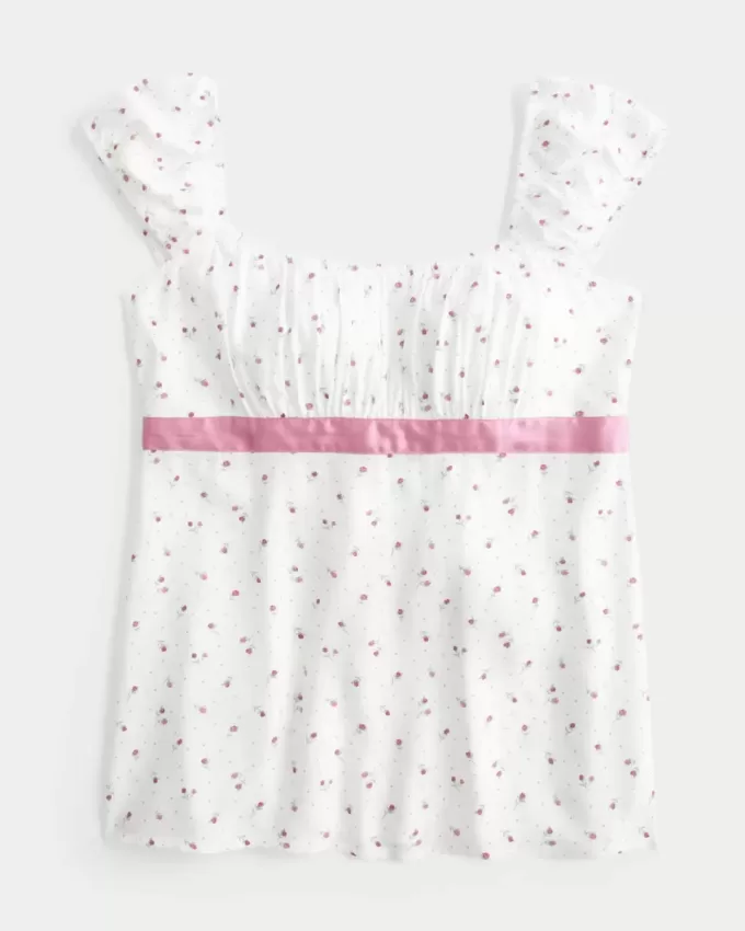 Top Babydoll cu cravată ușoară din satin Top Babydoll cu cravată ușoară din satin