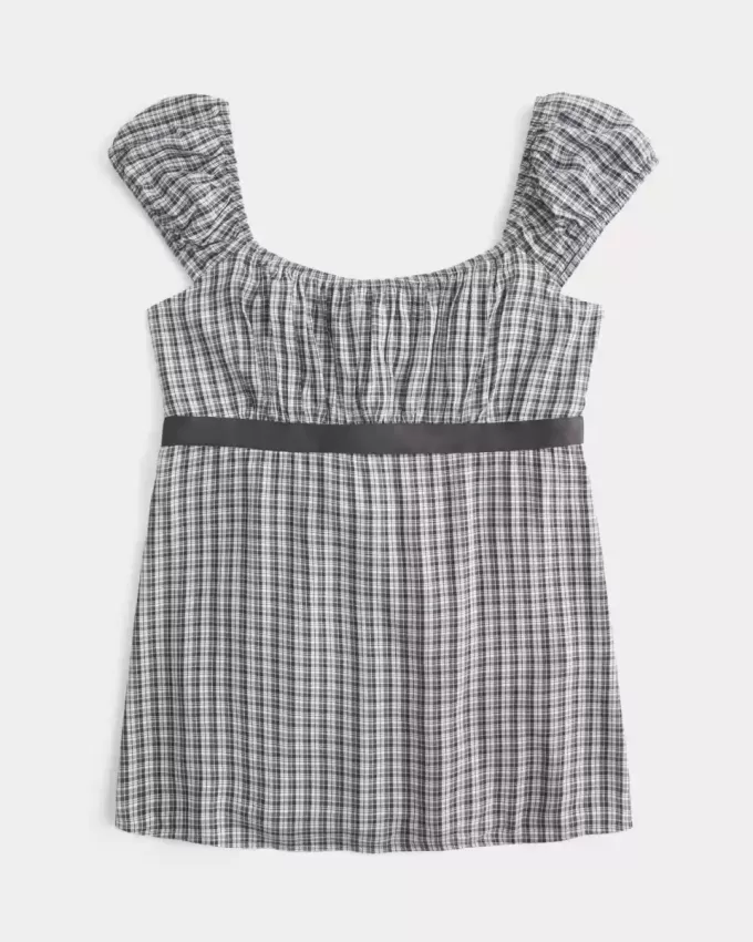 Top Babydoll cu cravată ușoară din satin Top Babydoll cu cravată ușoară din satin