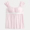 Top Babydoll cu cravată ușoară din satin