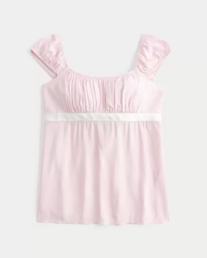 Top Babydoll cu cravată ușoară din satin