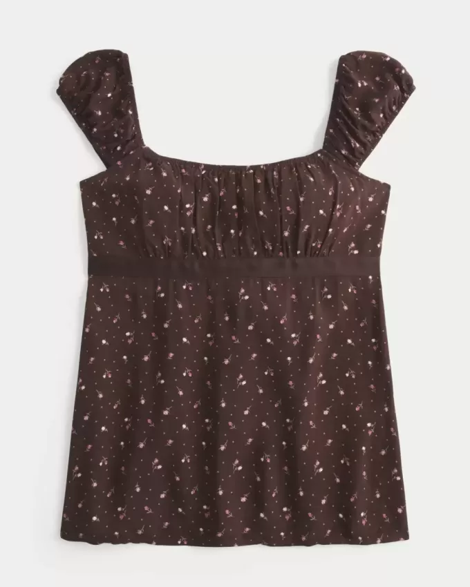 Top Babydoll cu cravată ușoară din satin Top Babydoll cu cravată ușoară din satin