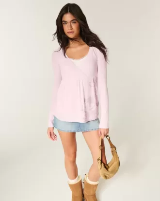 Top Babydoll cu mâneci lungi și cu model floral
