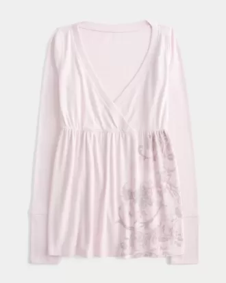 Top Babydoll cu mâneci lungi și cu model floral
