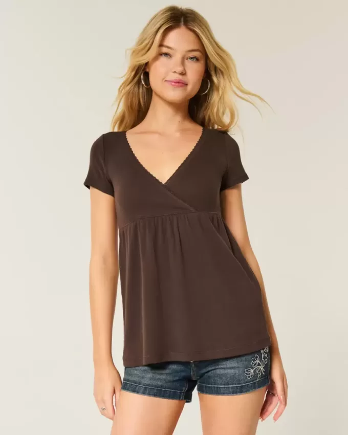 Top Babydoll cu mâneci scurte și cu dantelă Top Babydoll cu mâneci scurte și cu dantelă