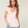 Top Babydoll cu mâneci scurte și cu dantelă Top Babydoll cu mâneci scurte și cu dantelă