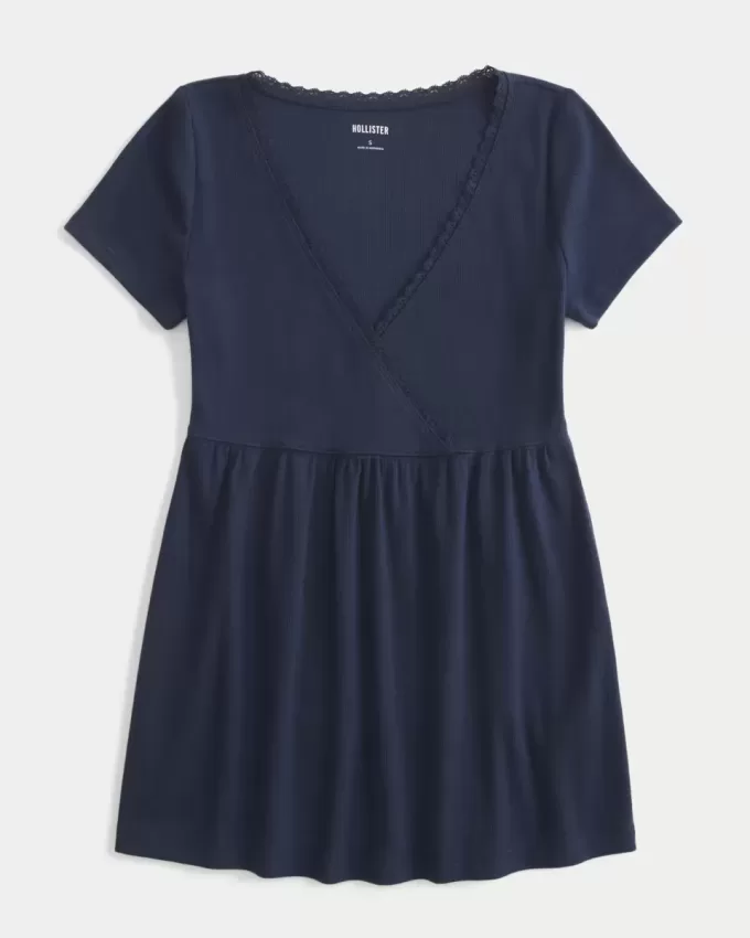 Top Babydoll cu mâneci scurte și cu dantelă Top Babydoll cu mâneci scurte și cu dantelă
