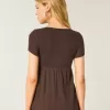 Top Babydoll cu mâneci scurte și cu dantelă Top Babydoll cu mâneci scurte și cu dantelă
