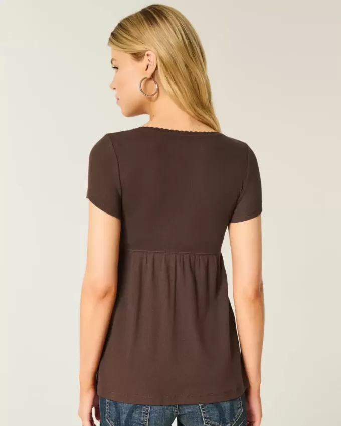 Top Babydoll cu mâneci scurte și cu dantelă Top Babydoll cu mâneci scurte și cu dantelă