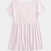 Top Babydoll cu mâneci scurte și cu dantelă Top Babydoll cu mâneci scurte și cu dantelă