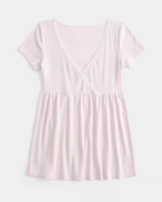 Top Babydoll cu mâneci scurte și cu dantelă Top Babydoll cu mâneci scurte și cu dantelă