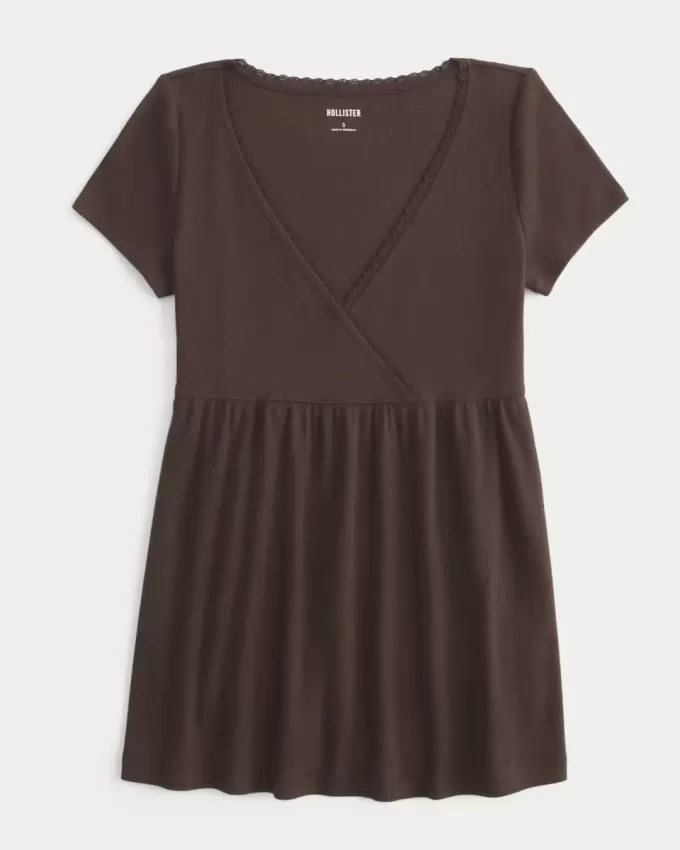 Top Babydoll cu mâneci scurte și cu dantelă Top Babydoll cu mâneci scurte și cu dantelă