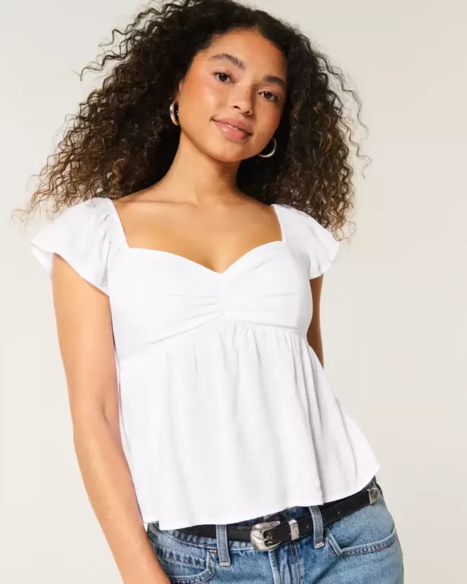 Top Babydoll cu mâneci ușoare