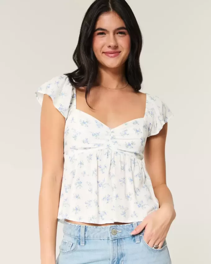 Top Babydoll cu mâneci ușoare