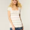 Top Babydoll Henley cu maneci scurte