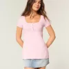Top Babydoll Henley cu maneci scurte