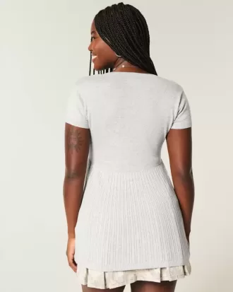 Top Babydoll Henley cu maneci scurte