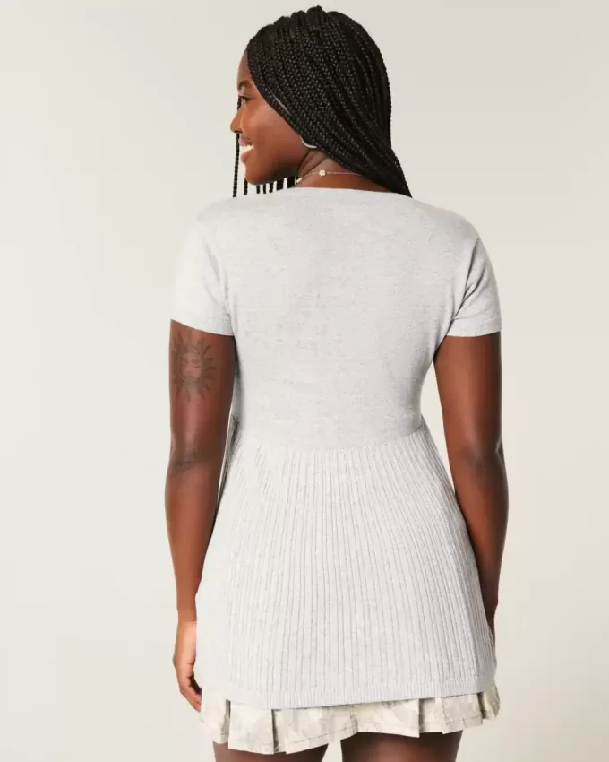 Top Babydoll Henley cu maneci scurte