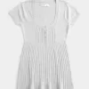 Top Babydoll Henley cu maneci scurte