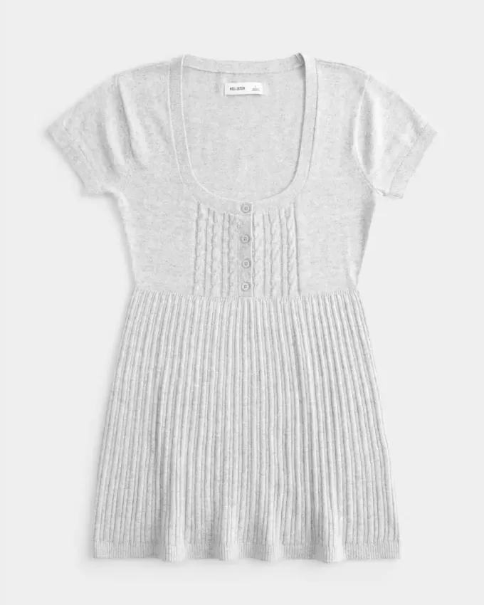 Top Babydoll Henley cu maneci scurte
