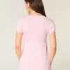 Top Babydoll Henley cu maneci scurte