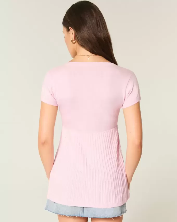 Top Babydoll Henley cu maneci scurte