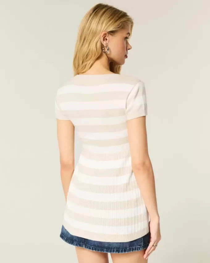 Top Babydoll Henley cu maneci scurte