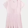 Top Babydoll Henley cu maneci scurte