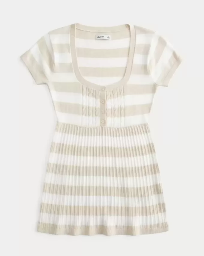 Top Babydoll Henley cu maneci scurte
