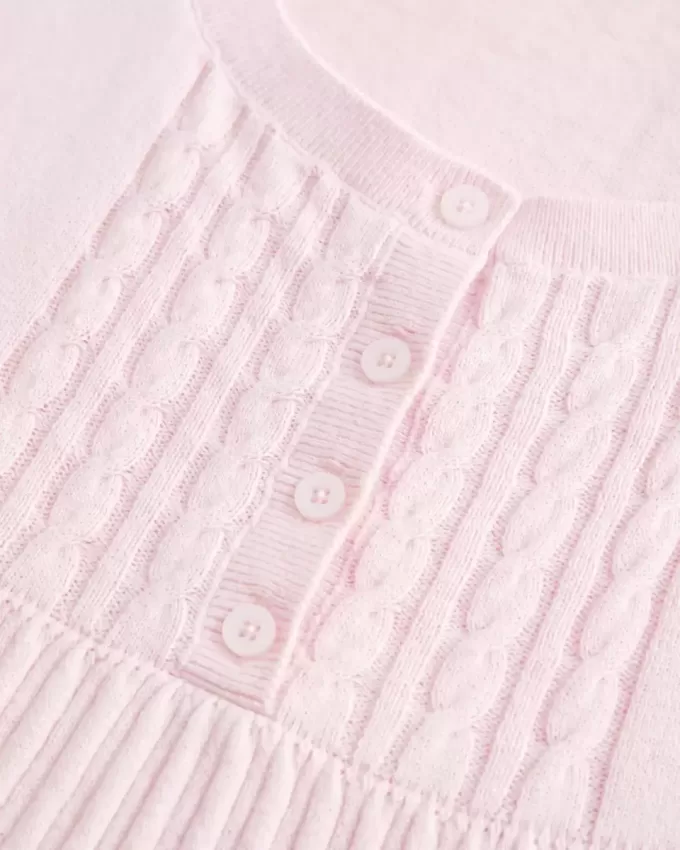 Top Babydoll Henley cu maneci scurte