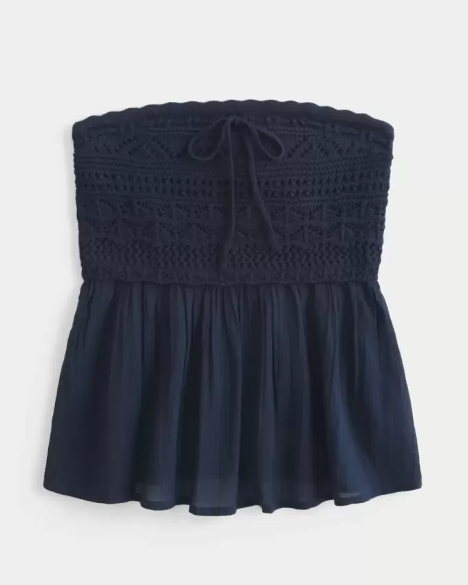 Top fără bretele din amestec ușor de țesături în stil croșetat Top fără bretele din amestec ușor de țesături în stil croșetat