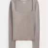 Top cu gât pătrat din stofă fără cusături