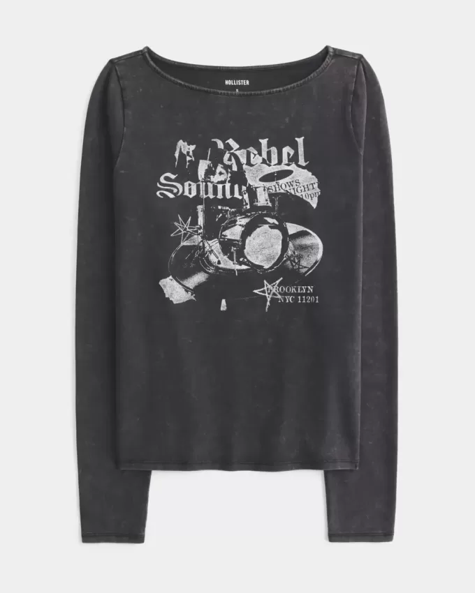 Top cu gât tăiat grafic Brooklyn Music Top cu gât tăiat grafic Brooklyn Music