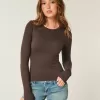 Top cu mânecă lungă din material fără cusături Top cu mânecă lungă din material fără cusături