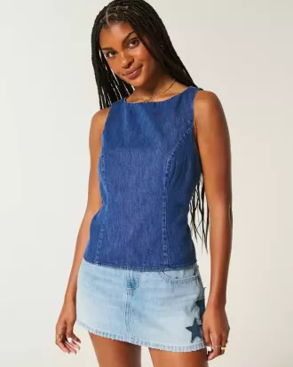 Top cu spate deschis din denim