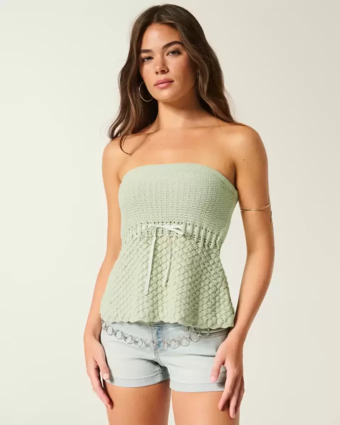 Top cu tub de pulover fără bretele în stil croșetat Top cu tub de pulover fără bretele în stil croșetat