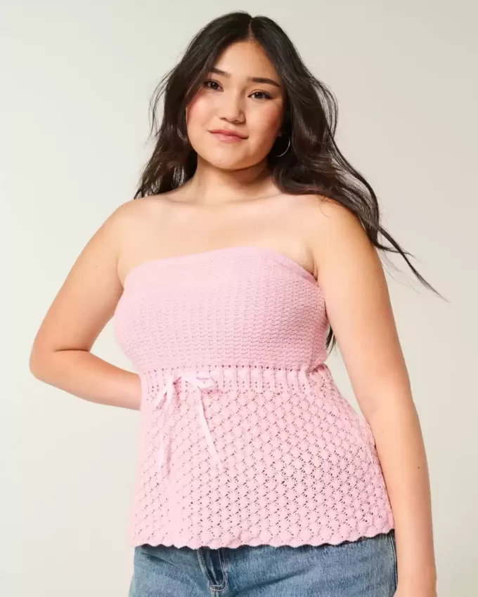Top cu tub de pulover fără bretele în stil croșetat Top cu tub de pulover fără bretele în stil croșetat