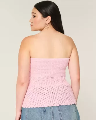 Top cu tub de pulover fără bretele în stil croșetat