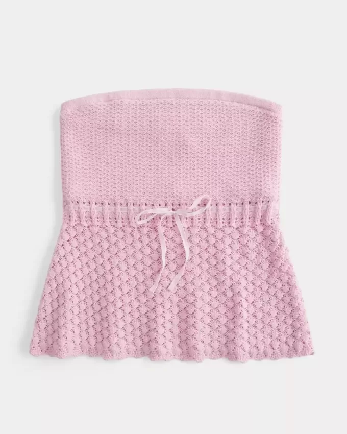 Top cu tub de pulover fără bretele în stil croșetat Top cu tub de pulover fără bretele în stil croșetat