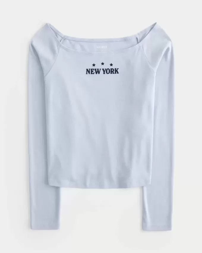 Top cu umăr ușor cu grafic New York Top cu umăr ușor cu grafic New York