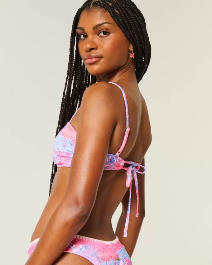 Top de bikini cu cravată cu nervuri Top de bikini cu cravată cu nervuri
