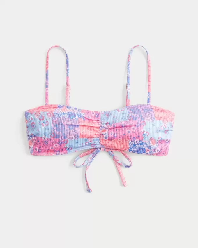 Top de bikini cu cravată cu nervuri Top de bikini cu cravată cu nervuri