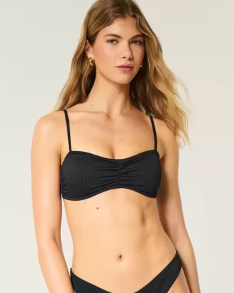 Top de bikini cu scoop cu nervuri
