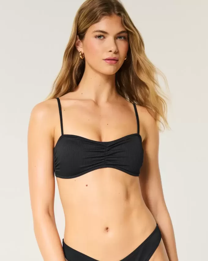 Top de bikini cu scoop cu nervuri Top de bikini cu scoop cu nervuri