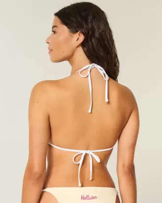 Top de bikini triunghi cu halter grafic Spring Break
